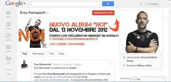 Eros Ramazzotti su Google+